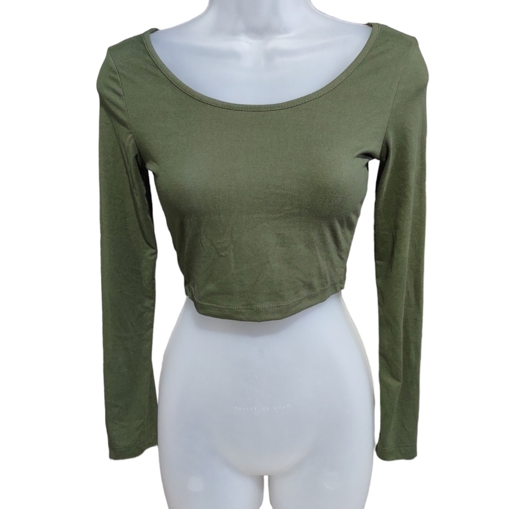 Picky Boo Green Cropped Long Sleeve Top Small